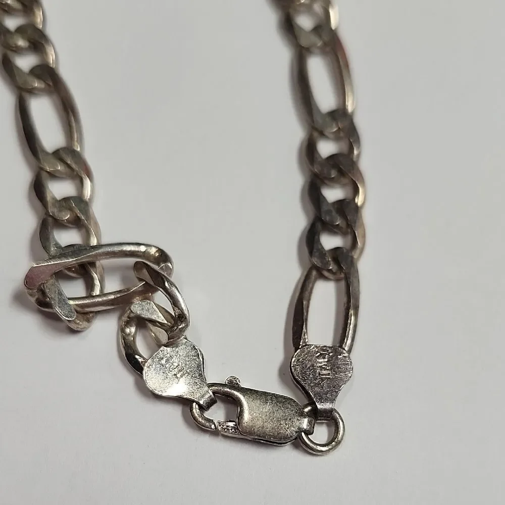 Mens Italian Figaro Chain Sterling Silver 925 Bracelet 8.25 Inches